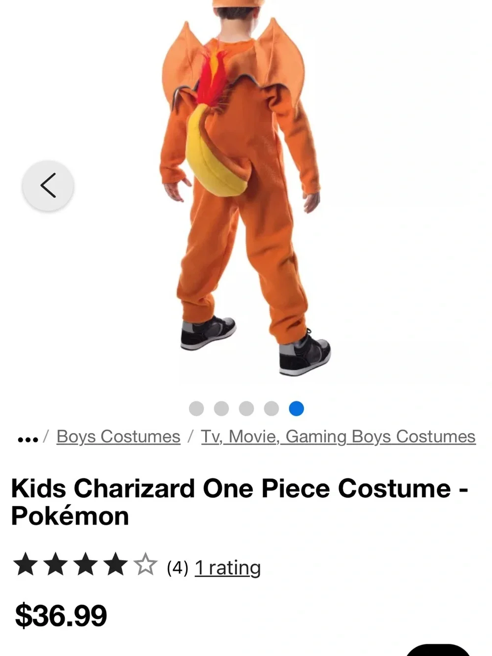 Kids Pokemon Charizard one piece costume size small with hat and tail